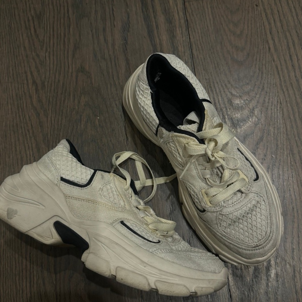 Chunky Cream and Black Lace-Up Sneakers